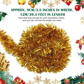 39.3 Feet/12M Tinsel Wire Christmas Garland Decoration, Shiny Gold Metallic Hanging Twist Garland for Christmas Tree Festival Home Decorations DIY Crafts (Golden)
