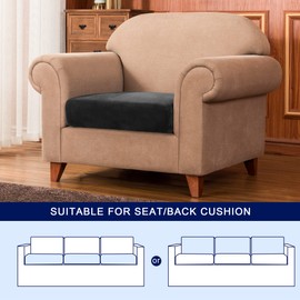 SUBRTEX Sofa Cushion Covers Velvet Couch Cushion Covers Furniture Protector Soft Stretch Sofa Seat Covers Cushion Slipcovers for Pets (Small, Black)