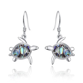 Sea Turtle Earrings for Women Abalone Shell 925 Sterling Silver Dangle Earrings Hypoallergenic Drop Animal Ocean Jewelry Turtle Gift