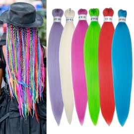 Pre Stretched Braiding Hair 26inch Colored Hair Extensions for Braids 6pcs Knotless Multi Color Braiding Hair Prestretched for Women
