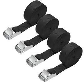 LINCCI Lashing Straps with Clamping Lock 2.5 m Pannier Rack Tie Down Strap Short for Car Roof Rack Bicycle Bike Rack Motorcycle Lashing Straps Set of 4 Fastening Straps Black Maximum Load 250 kg DIN