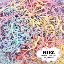 Whaline Easter Crinkle Cut Paper Shred Filler Macaron Colors Purple Yellow Pink Blue Craft Gift Box Filler For Birthday Wedding Basket Present Stuffing Gift Wrapping Packaging, 6 Oz