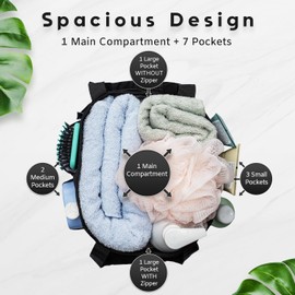 DV Lifestyle Mesh Shower Caddy Dorm, 7 Pockets & 1 with Zipper, Shower Tote with Padded Handles, Travel Shower Caddy Portable, Shower Caddy College Room Essentials, Bathroom Shower Bag (Black)