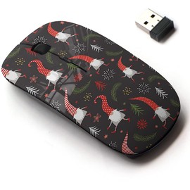 2.4G Wireless Mouse with Cute Pattern Design for All Laptops and Desktops with Nano Receiver - Cute Christmas Gnomes