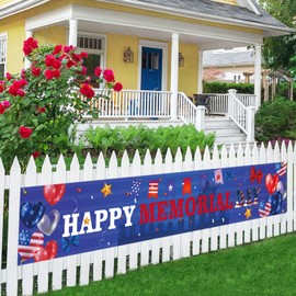 Large Happy Memorial Banner,Memorial Day Decoration,Fourth of July, Veterans Day Patriotic Yard Banner (9.8 x 1.6 ft)