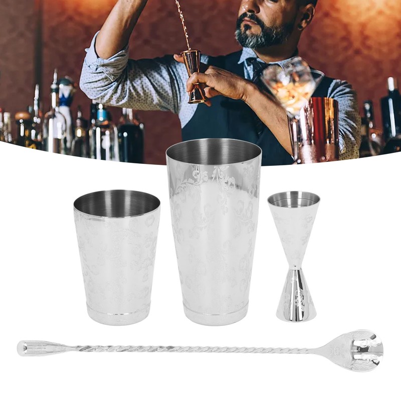 Boston Cocktail Shaker Set Multifunctional 304 Stainless Steel Vintage Print