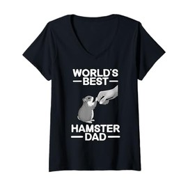 Womens Funny Hamster Design For Men Dad Father Dwarf Hamster Lover V-Neck T-Shirt