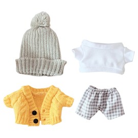niannyyhouse Hat Yellow Sweater T-Shirt Plaid Pants 4-Piece Set Dress Up 7.8in（20cm） Plush Doll Stuffed Figures Toys Clothes Accessories