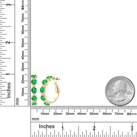 Gem Stone King 18K Yellow Gold Plated Silver Green Nano Emerald and White Lab Grown Diamond Hoop Earrings For Women (3.30 Cttw, Round 4MM and 1.9MM, Gemstone Birthstone 1 Inch Diameter)