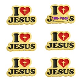 100 Pcs Gold Cross I Love Jesus Lapel Pins (1 in) For Men Women Religious Badge pins