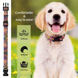DPXMKE Dog Collar, Soft Pet Collar Adjustable with Quick Release Buckle, Durable Cute Dog Collars Pet Gift for Medium Dogs Watercolor Colorful Flowers