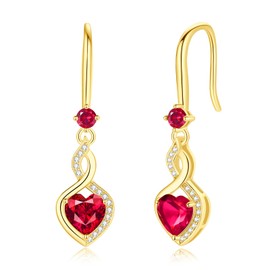 FANCIME Ruby Earrings with Heart Dangle Drop Pendent 925 Sterling Silver July Birthstone Earrings Fine Jewelry Birthday Gifts for Women