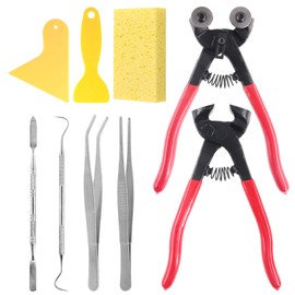 Rustark 9 Pcs Mosaic Tile Nippers Kit High Hardness 1 Piece Wheeled Glass Nippers and 1Piece Cutting Nippers Come with 7 Pcs Mosaic Tool for Handmade Artcraft and Home Decorations