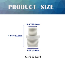 HayEastdor 10PCS 1/2" to 3/4" PVC Pipe Fittings Nipple G1/2 X G3/4 Male to Male Thread Coupling Hex Straight Adapter Connector
