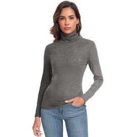 Women Turtleneck Active Base Layer Long Sleeve Layer Tops Dark Grey XX-Large