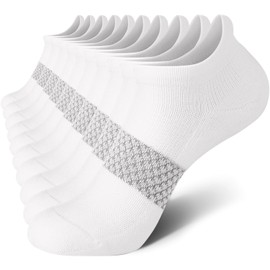 CS CELERSPORT 5 Pairs Women's Ankle Running Socks Cushioned Athletic Sport Socks with Tab, White, Medium