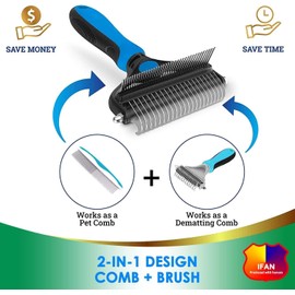 IFAN™ Professional 2-in-1 Pet Comb Cat Brush Dog Brush Cat Grooming Comb Dog Grooming Comb Remove Fleas & Knot-Open & Carding & Flying Hair Removing Tools for Hairs Dogs & Cats (29t)