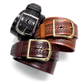 Utility Uniform Work Belt w/Center Bar Buckle One Piece Full Grain Leather Basketweave Embossed Belt 1-3/4"(45mm) Wide (Brown, 36)