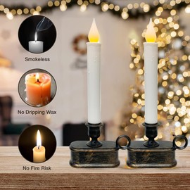 Bokoiuu 4 Pack Christmas Window Candle Lamps, Flameless Flicker LED Lights and Bronze Base, Battery Powered Window Candle fit Candlelight Dinners, Party, Christmas Decorations