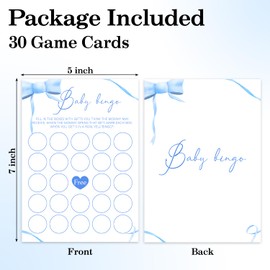 ZSHFMY Baby Bingo Game Cards, Blue Bow Baby Shower Games for Boys Gender Reveal Games Party Supplies, 30 Double-Sided Game Card Set -b12