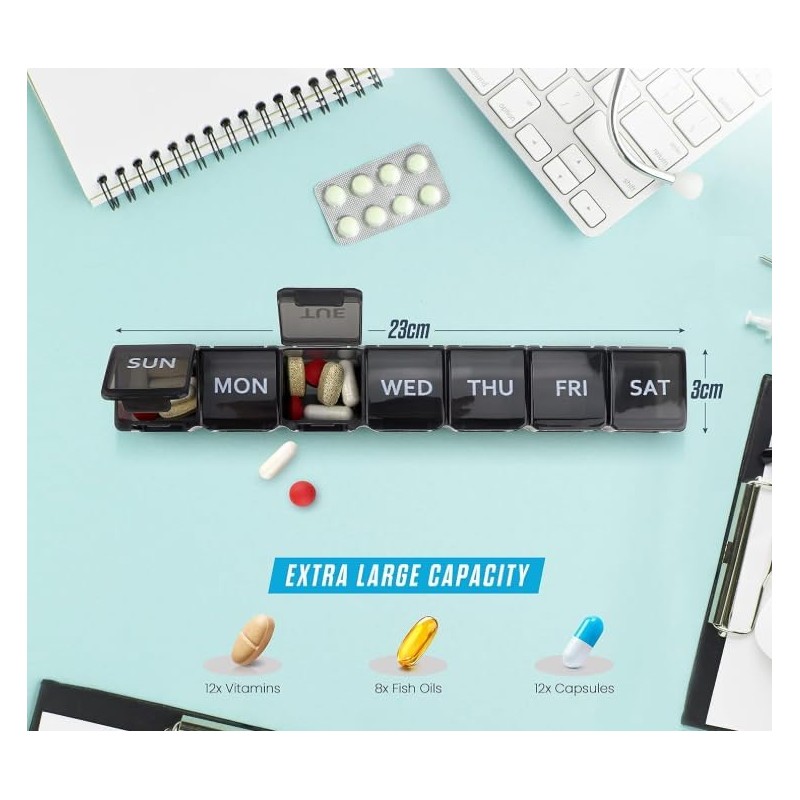 Weekly Pill Organizer with 7-Day Medication and Vitamin Holder Container,