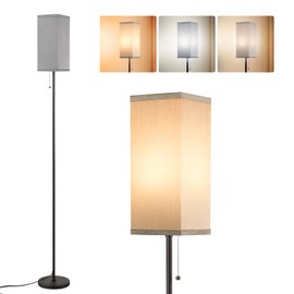 Ziisee Grey Floor Lamp for Bedroom Modern - 3 Color Temperature Black Standing Lamps with Pull Chain Switch, Tall Lamp for Office Home Nursery and Hotel, Pole Lamp for Reading