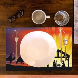 Christian Christmas Placemats Set of 4 Nativity Scene Place Mats Washable Table Dinner Mats Linen Table Mats for Kitchen Dining Party Home Kitchen Decor 12x18 Inch