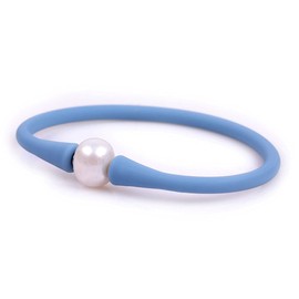 Joe Foreman - Pulsera de perlas cultivadas en agua dulce de 11 mm, apilable de silicona para dama de honor, color azul