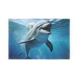 Dolphin Smile Table mat, 6-Piece Set, Wrinkle Resistant, Suitable for Kitchen Dining Tables, Party Decorations, 12 x 18 inches