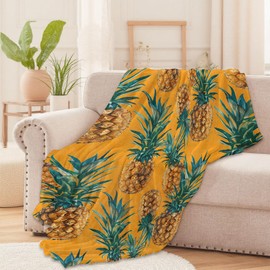 Manta de piña amarilla para niños, niñas, adultos y mujeres, mullida, cálida, suave y acogedora, manta de franela, regalo ideal para recámara, sofá, viajes y decoración del hogar, 50 x 60 pulgadas
