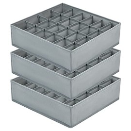 DIMJ Sock Drawer Organizer Dividers, 3 Pack Sock Underwear Organizer, 72-Cell Dresser Drawer Organizer for Clothing, Closet Organizers and Storage Boxes for Socks, Panties, Ties, Belts, Grey