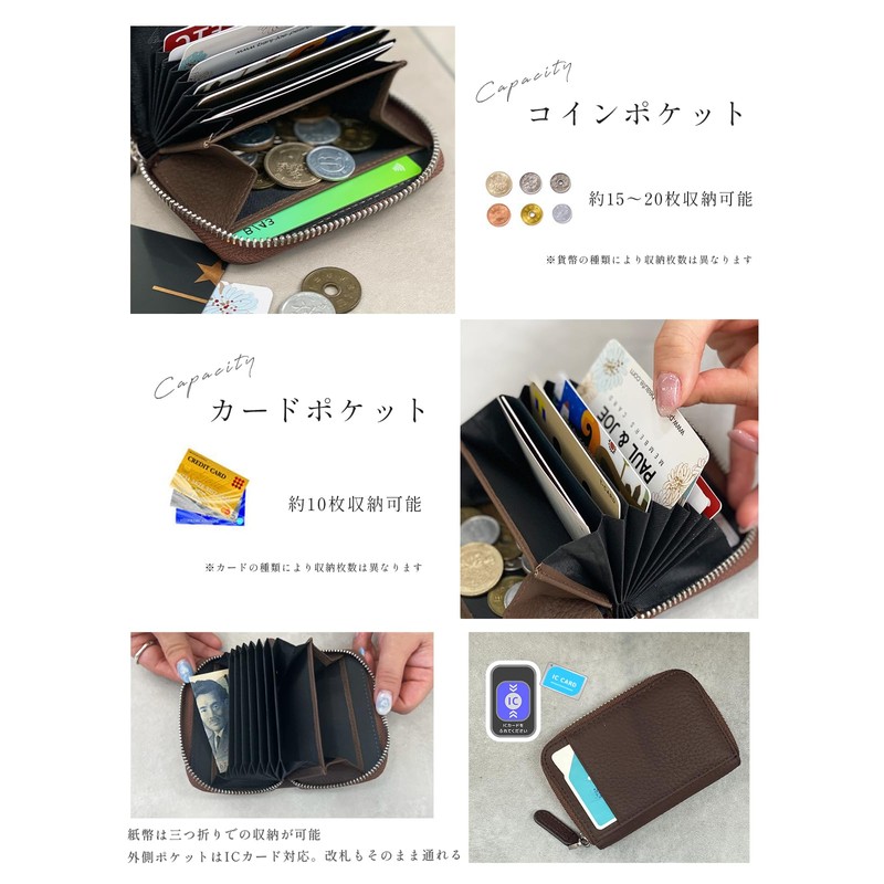Giselle Card Case, Genuine Leather, Large Capacity, Compact, Bifold Wallet,