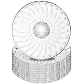 Hiceeden Set of 12 Crystal Glass Salad Plate, 8 Inch Round Clear Dessert Plates Restaurant Serving Party Plates for Fruits, Snacks