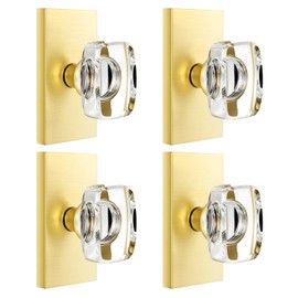 Dllween Glass Gold Dummy Door Knob, Satin Brass Crystal Dummy Door Knob Door Handles Rectangular Modern Non-Turning for Bifold Closet Doors, 4 Pack