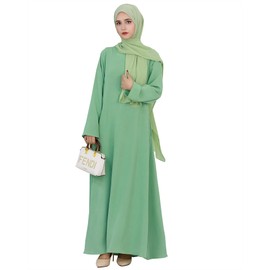Zofocy Solid Color Women Abaya Modest Muslim Prayer Robe Long Sleeve Dubai Maxi Dress Islamic Lightweight Dress