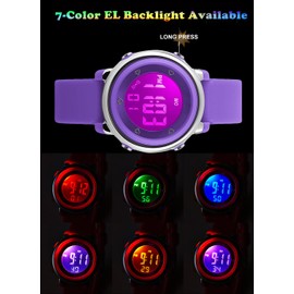 RSVOM Kids Digital Sports Watches - Girls 5 ATM Waterproof Sport Watch with Alarm Stopwatch, Wrist Watches with 7 LED Backlight for Children