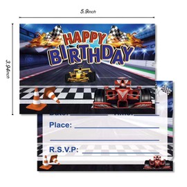 20 PCS Race Car Invitation Cards, Race Car Birthday Party Supplies, Birthday Invitation Card for Boys