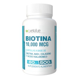 Biotina 10,000 Mcg  Nad Antioxidante 60 Caps Livenature Sin Sabor                                                                                     
