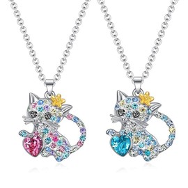 MIRKUZI Chains for Girls 2 Pieces Necklace Set, Cute Cat Necklace for Girls, Cat Pendant, Birthday Gift for Kids, Girls, Women, Ladies