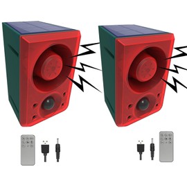 Outdoor Solar Motion Sensor Alarm - Dog Barking & Shot, 130dB Noise Maker with Remote Control, 20 Second Recording, Say Goodbye to Intruders (911N-2)