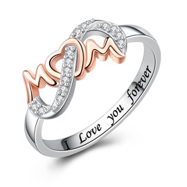ACJFA Sterling Silver Mom Rings for Women I Love You Forever Mothers Day Valentines Day Ring Jewelry Gifts from Daughter Son Grandson Granddaughter (Size 6)