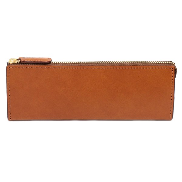 Slip-On Rio Large Leather Zipper Pen Case, camel