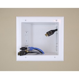DATA COMM Electronics 45-0052-WH Recessed Low Voltage Media Plate with Expandable In-Wall TV Outlet Box, 20 Amp Duplex Receptacle & 3 Interchangeable Plate Options for AV/HDMI Cable Management, White