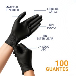 100 Guantes de Nitrilo Negro Safety Zone - Alta Calidad - Sin Látex, Resistentes y Desechables - Uso Profesional (Grande)