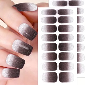 6 Sheets French Gel Nail Strips Black Gold Red Blue Glitter Nail Polish Strips Silver Bling French Nail Wraps Stickers Self Adhesive Gradient Nail Art Stickers Full Wrap Glossy Nail Decals for Women