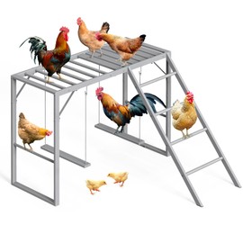 HEOMU Chicken Perch with Swing Set, Roosting Bars for Chickens in Coop for Pet Chickens' Health and Happiness, Chicken Toys Accessories for Backyard Farms, Light Gray