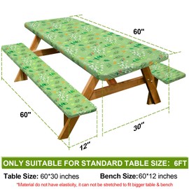 Picnic Table Cover with Bench Covers Camping Essentials Waterproof Windproof Camping Tablecloth with Drawstring Bag, Fitted Rectangle Tables and Seats, 60in, Grass Green