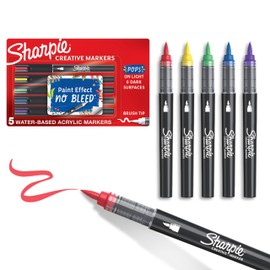 Sharpie Creative Markers, Water-Based Acrylic, Brush Tip, Assorted Colors, 5 Count – Arts & Crafts, Kids Activity, School Classroom; Works on Paper, Metal, Wood, Ceramic, Glass, Rock, Canvas