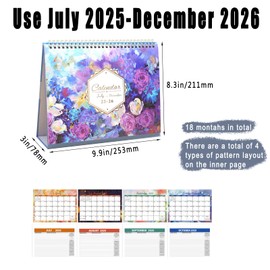 Creative Floral Desk Calendar 2025-2026, Vertical Flip Calendar 2025, Thick Paper Desk Calendar from July 2025 to December 2026 (Blue Snow Calendar)