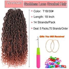 Ginger Goddess Locs Crochet Hair With Curly End,18 Inch 5 Packs Boho Faux Locs Crochet Hair For Women, Copper Pre Looped Hippie River Locs Crochet Braids(18in,5 Packs,T350#)